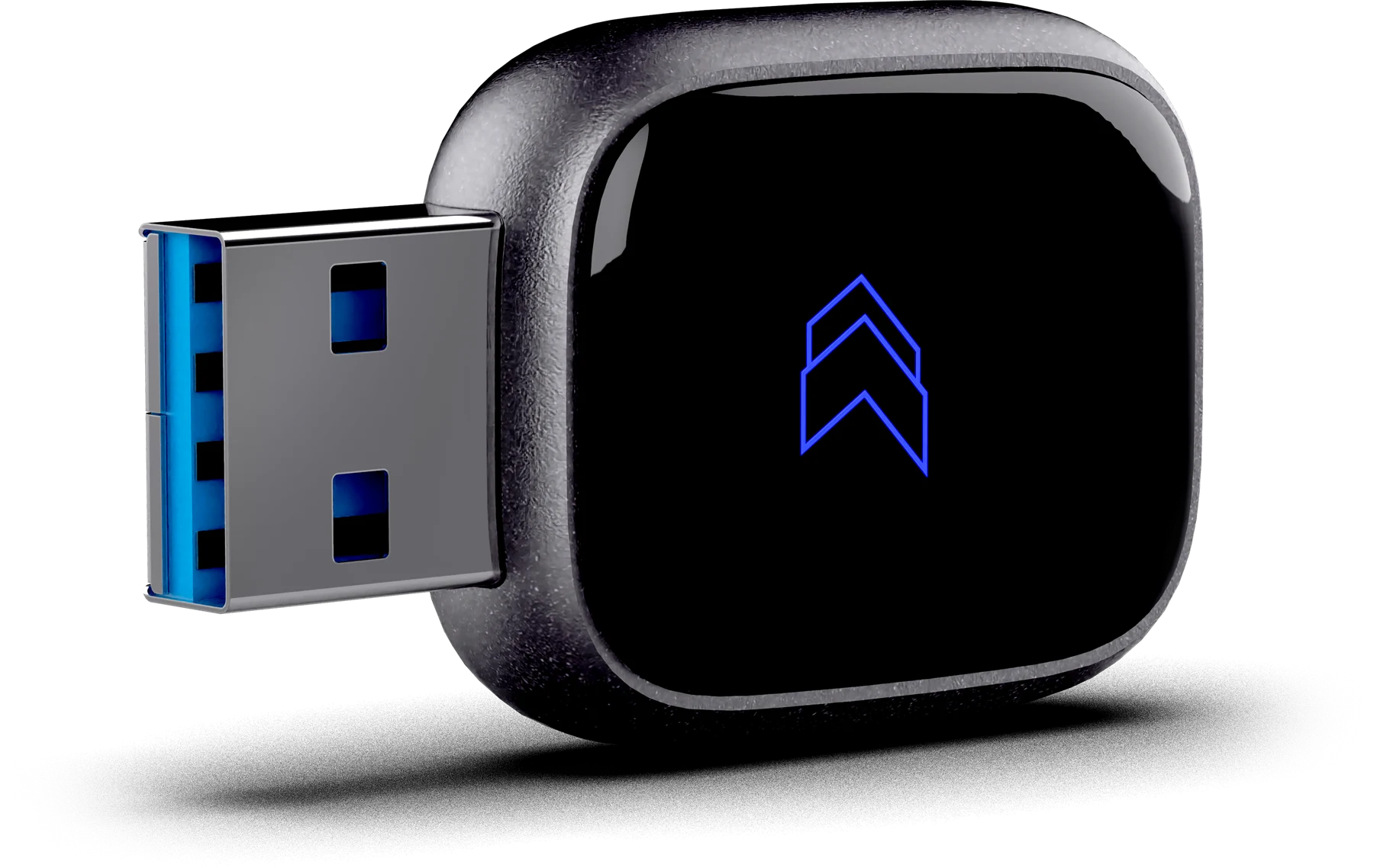 FT-AIR com acabamento preto, logo iluminado e conexão USB